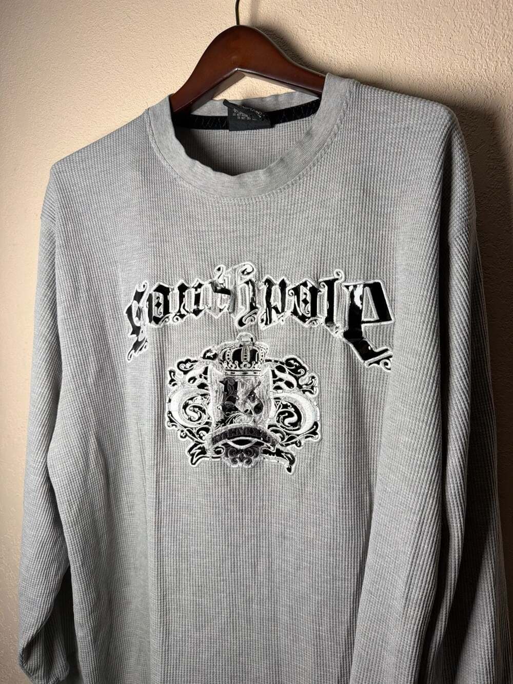 Southpole Vintage Y2K Gray Waffle Knit Thermal Long Sleeve Shirt